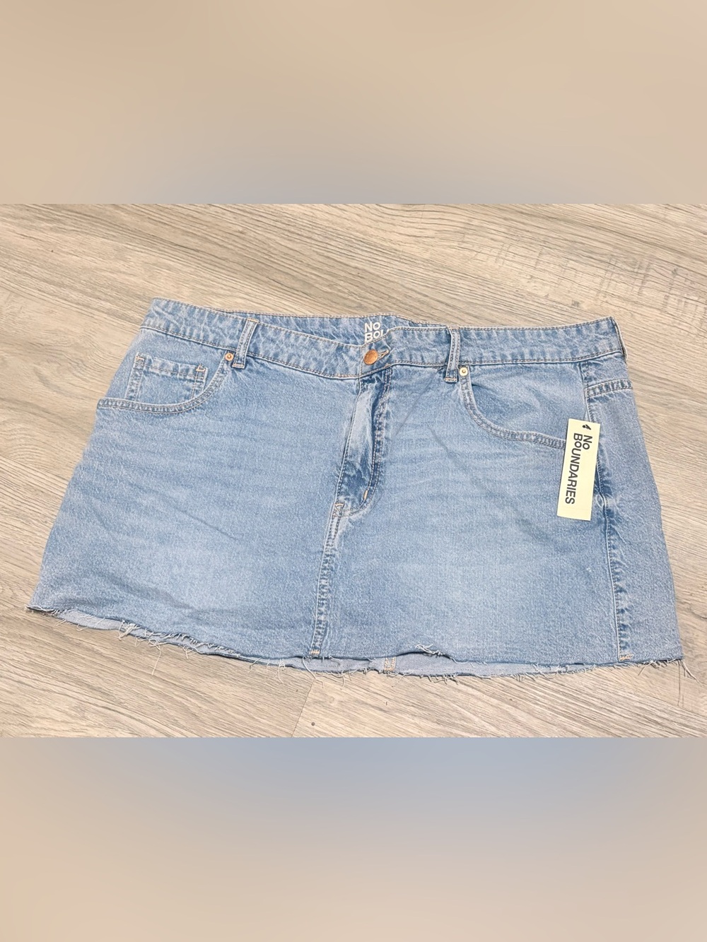 No Boundaries Light Blue Denim Mini Skirt with Button Front